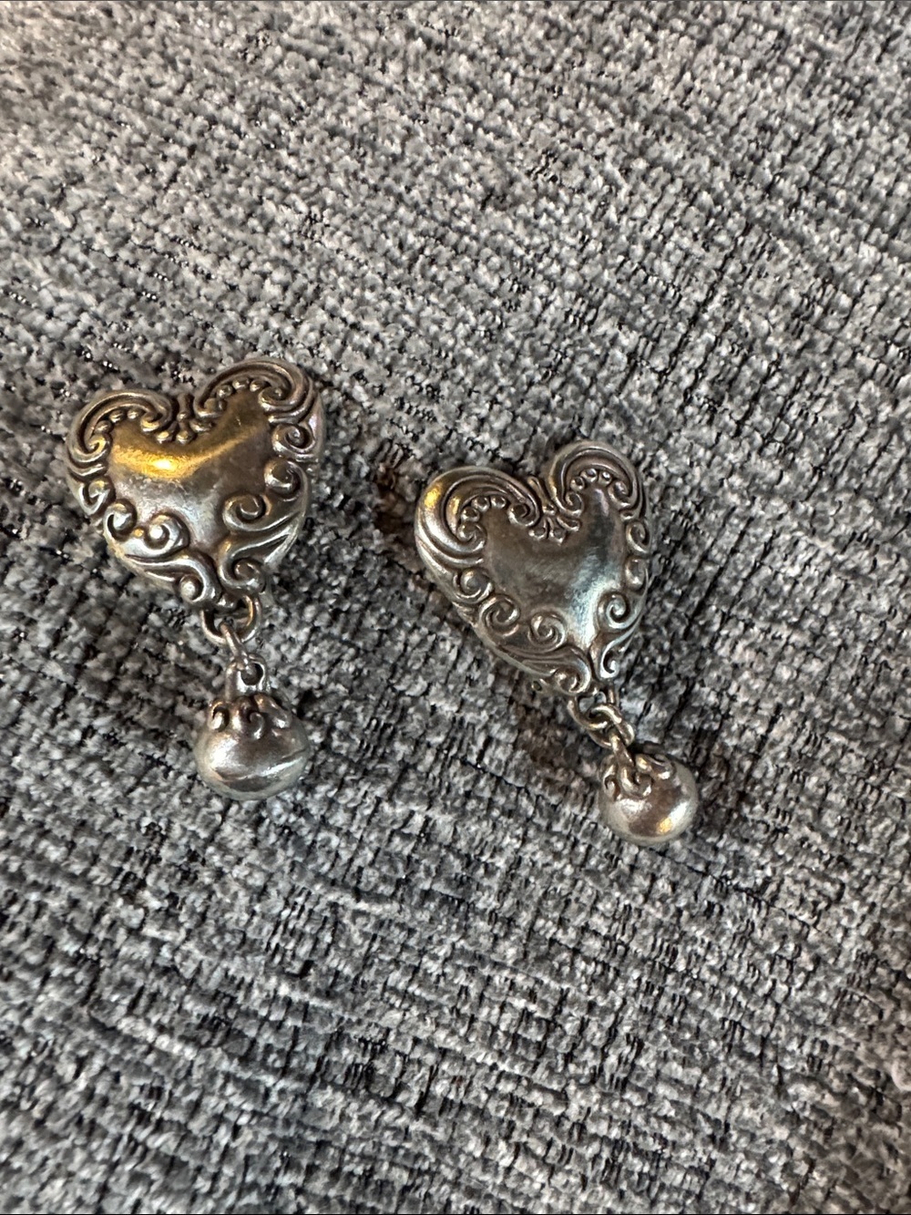 Brighton Clip On Vintage Silver Heart Drop Earrings